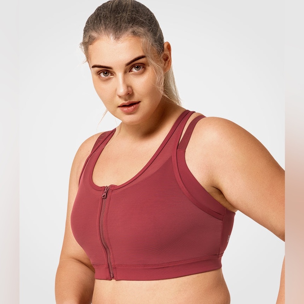 NWT Yvette Power Zip Front Mesh Padded Running Bra